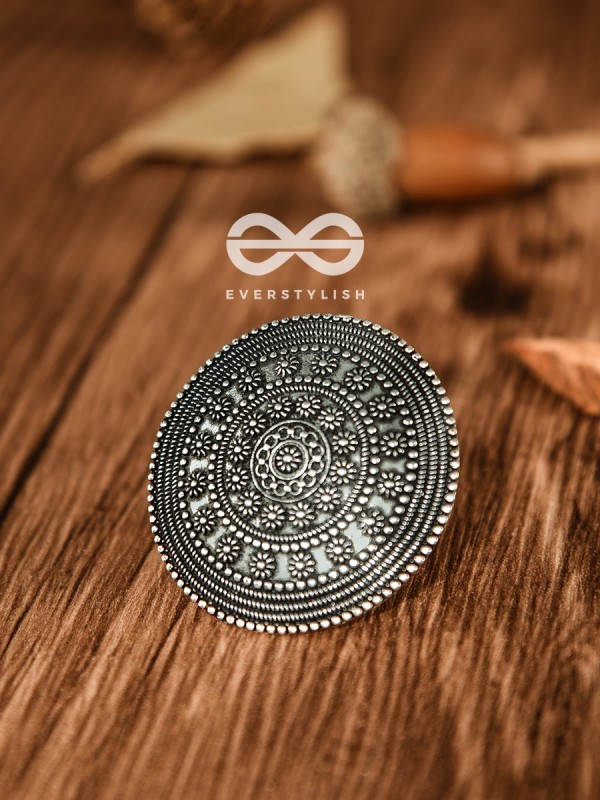 The Shield Of Flowers - Oxidised Boho Ring