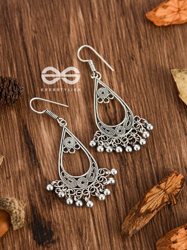The Tribal Droplet Danglers - Oxidised Boho Earrings