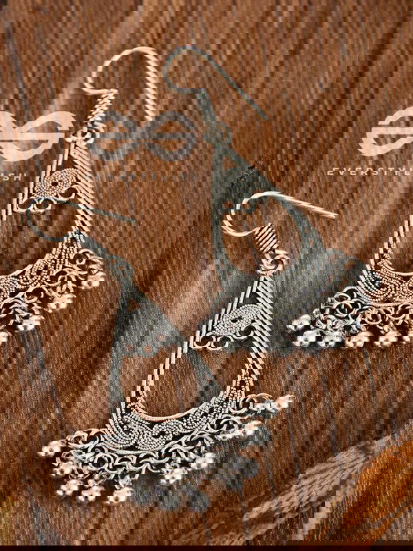 The Tribal Droplet Danglers - Oxidised Boho Earrings