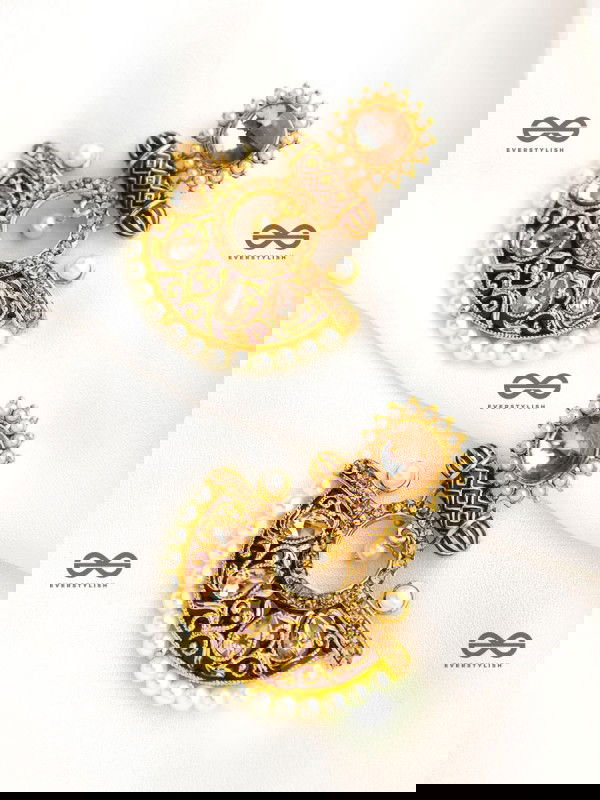 The Marvellous Meenakari Collection - Mehr Earrings - Brown-White