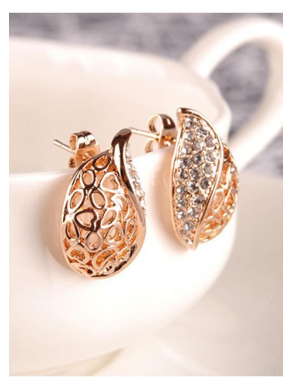Golden Rhinestone Drop Stud Earrings