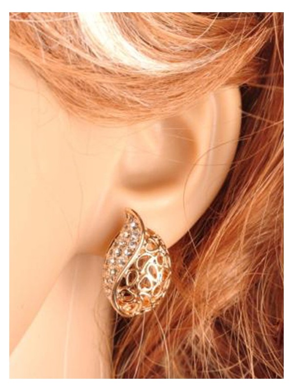 Golden Rhinestone Drop Stud Earrings