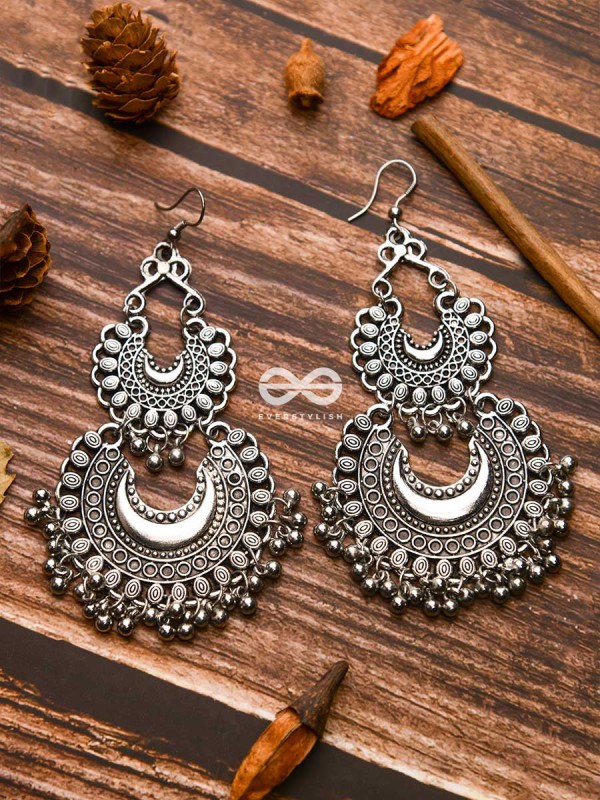 The Double Tribal Chandbali - Oxidised Boho Earrings