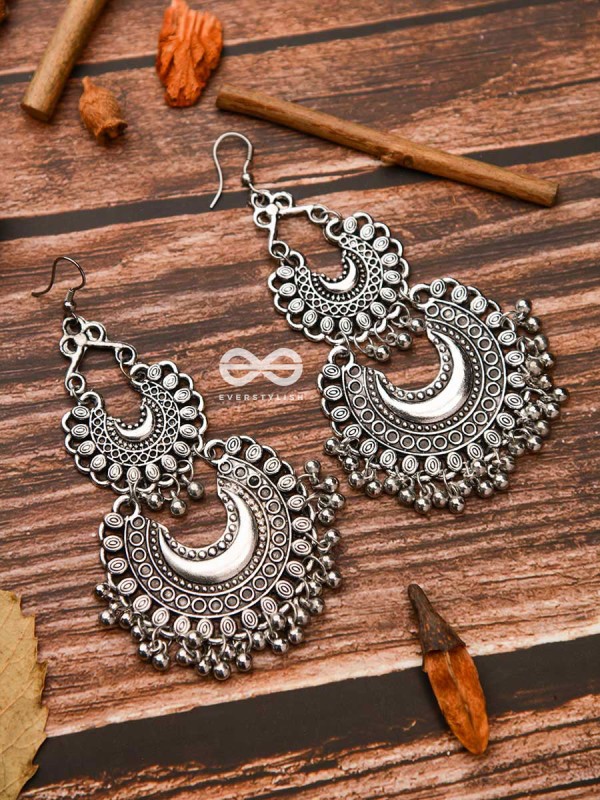 The Double Tribal Chandbali - Oxidised Boho Earrings