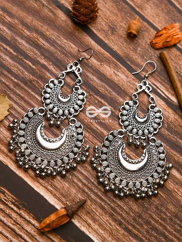 The Double Tribal Chandbali - Oxidised Boho Earrings