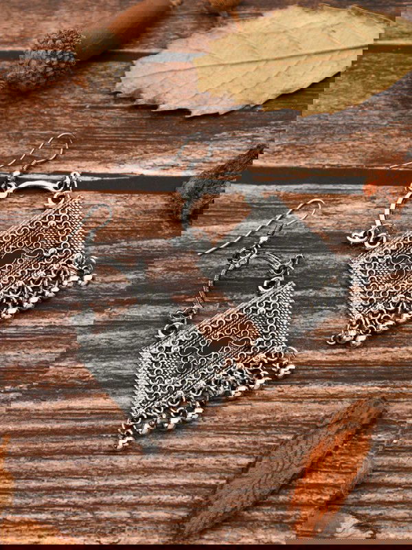 The Embellished Trunk - Oxidised Boho Earrings - Silver