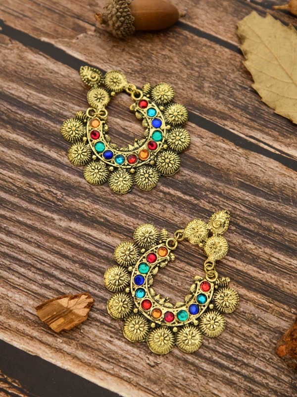 The Intricate Sun - Oxidised Golden Earrings