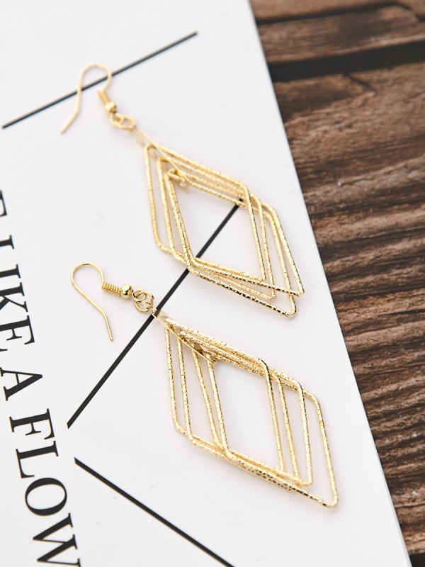The Shimmery Rhombus - Golden Elegant Earrings