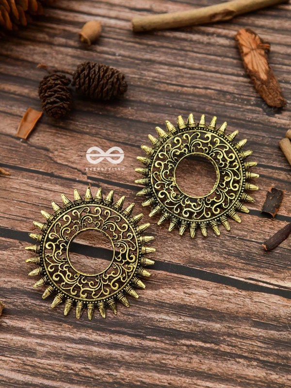 The Motif Sun Oxidised Boho Earrings (Golden)