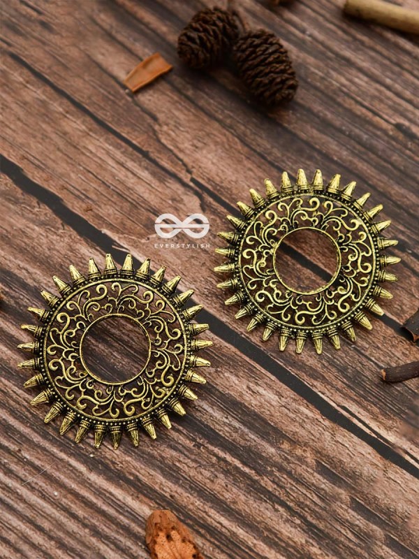 The Motif Sun Oxidised Boho Earrings (Golden)