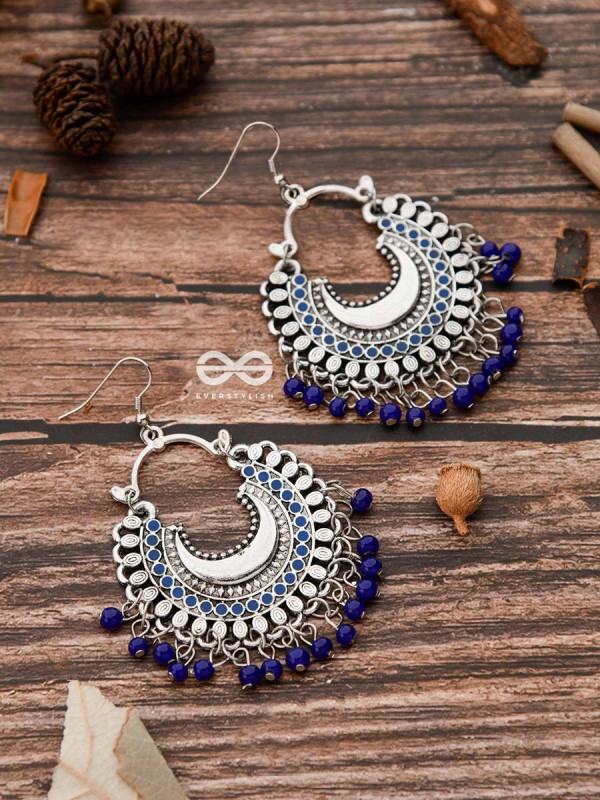 The Motif Moon - Oxidised Chandbali Earrings (Blue)