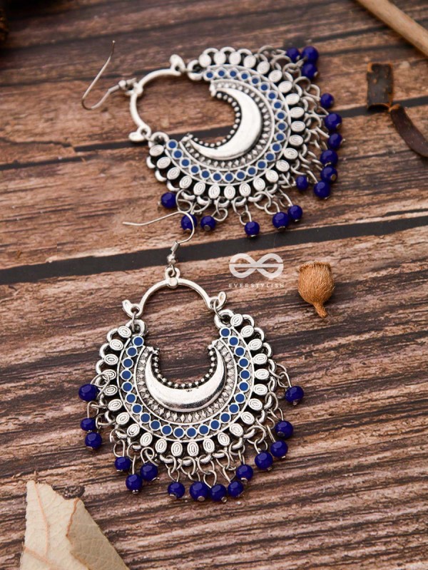 The Motif Moon - Oxidised Chandbali Earrings (Blue)