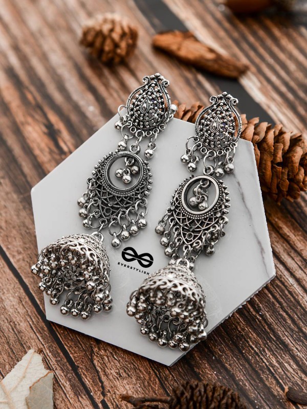 A Indo-Western Artwork - Oxidised Boho Earrings