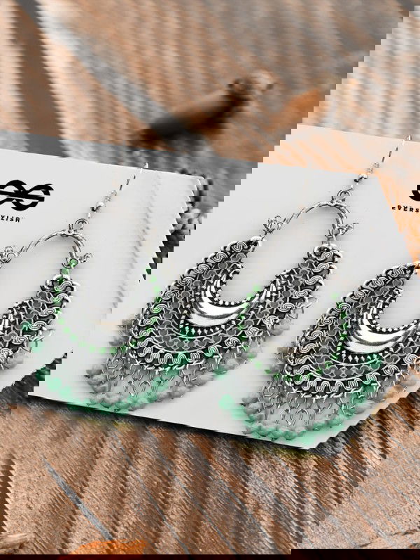 The Motif Moon - Oxidised Chandbali Earrings (Sea Green)