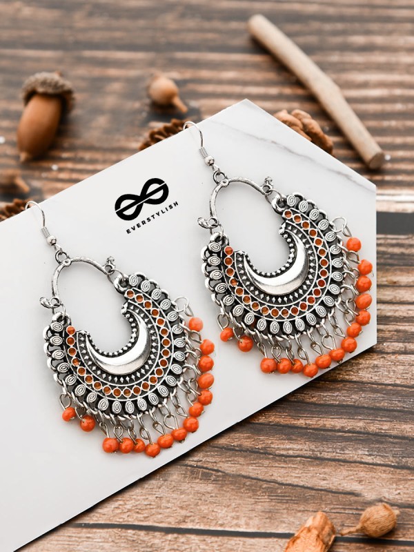 The Motif Moon - Oxidised Chandbali Earrings (Orange)