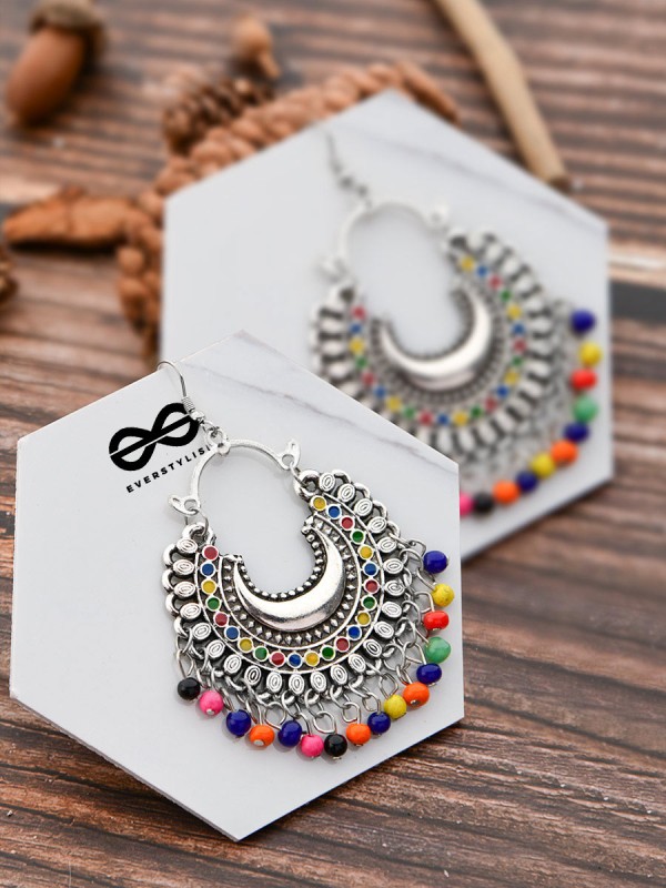 The Motif Moon - Oxidised Chandbali Earrings (Multi Color)