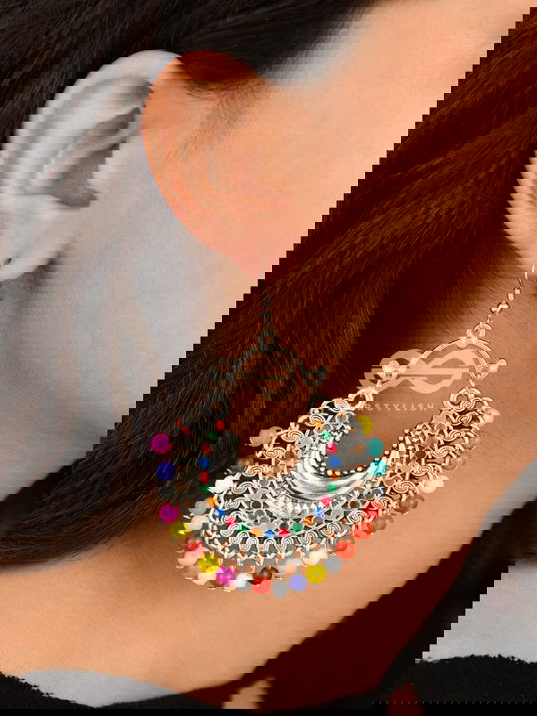 The Motif Moon - Oxidised Chandbali Earrings (Multi Color)