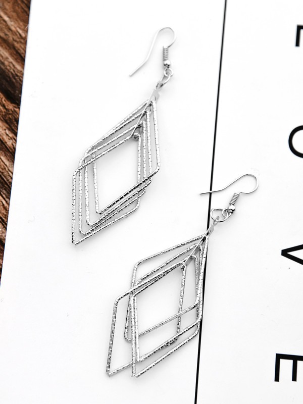 The Shimmery Rhombus - Silver Elegant Earrings