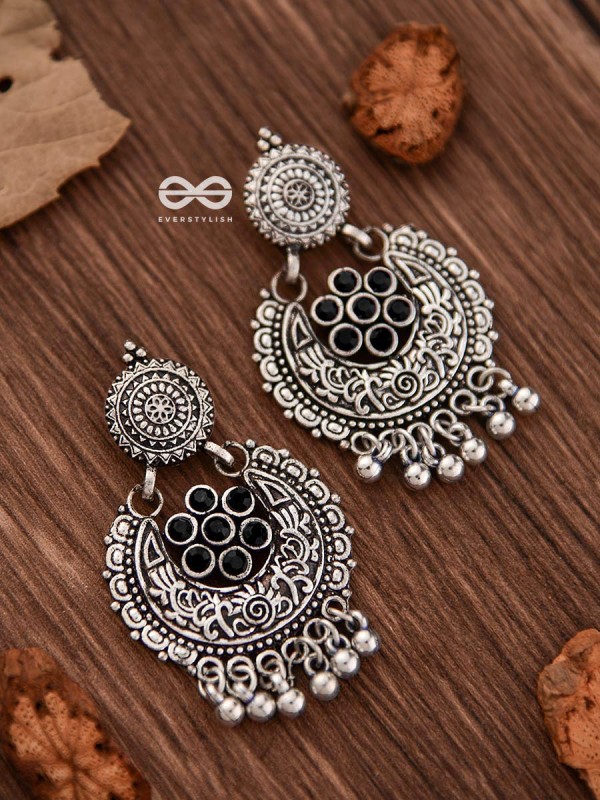 The Peppy Touch - Oxidised Boho Earrings (Black)