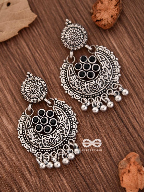 The Peppy Touch - Oxidised Boho Earrings (Black)