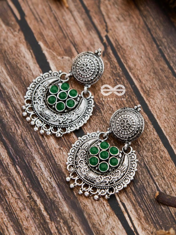 The Peppy Touch - Oxidised Boho Earrings (Green)