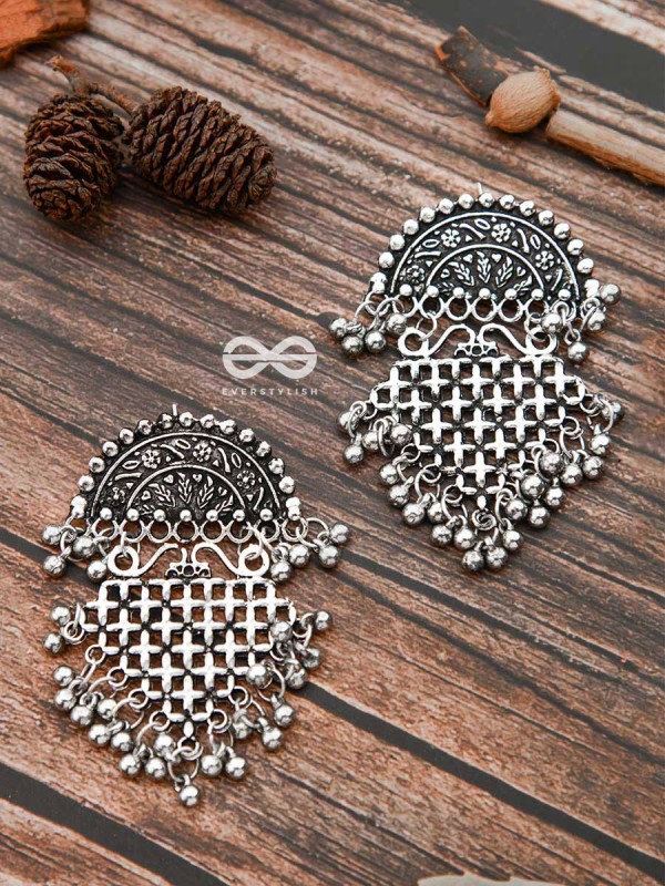The Criss-Cross Motif Moon - Oxidised Boho Earrings