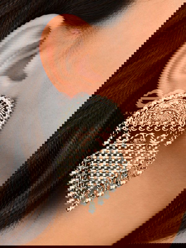 The Criss-Cross Motif Moon - Oxidised Boho Earrings