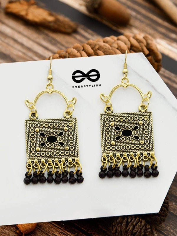 The Embellished Trunk - Oxidised Boho Earrings - Golden Black