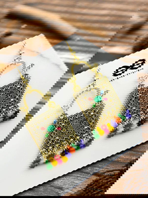 The Embellished Trunk - Oxidised Boho Earrings - Golden Multicolour