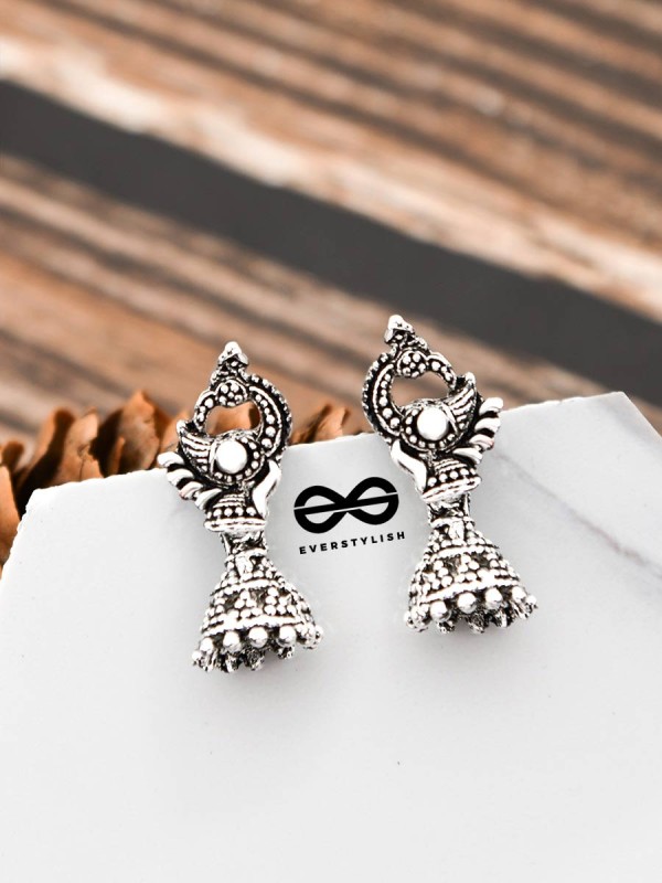 The Little Oxidised Swan Jhumkis - Tiny Trinket Earrings