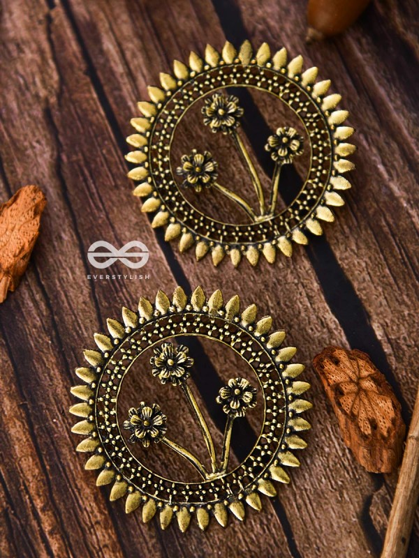 The Artsy Bohemian Sun - Oxidised Boho Earrings (Golden)