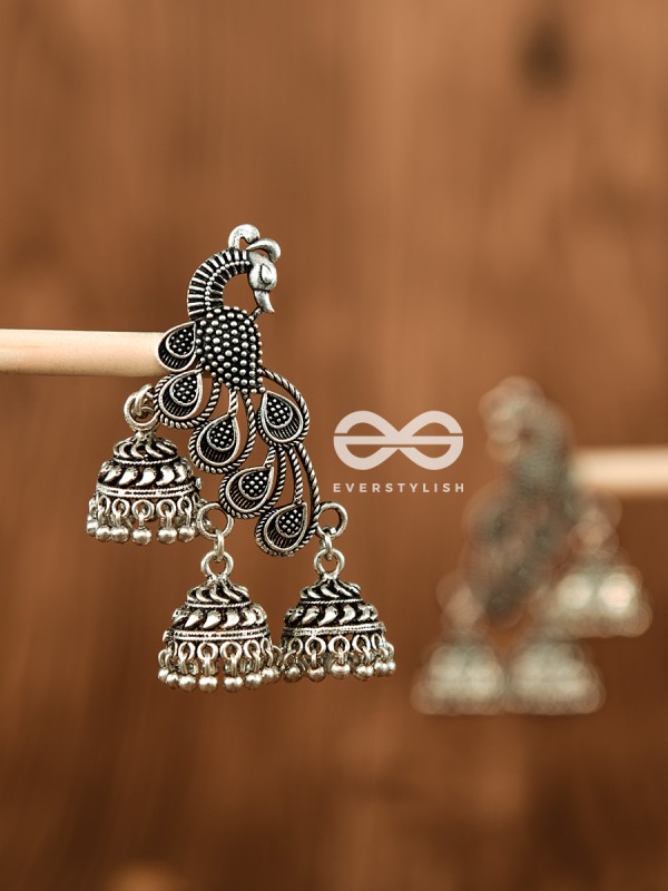 The Intricate Peacocks - Triple Boho Jhumki Earrings