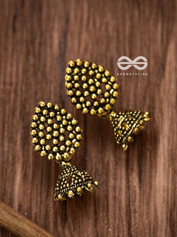 The Little Dotted Jhumki (Golden) - Tiny Trinket Earrings