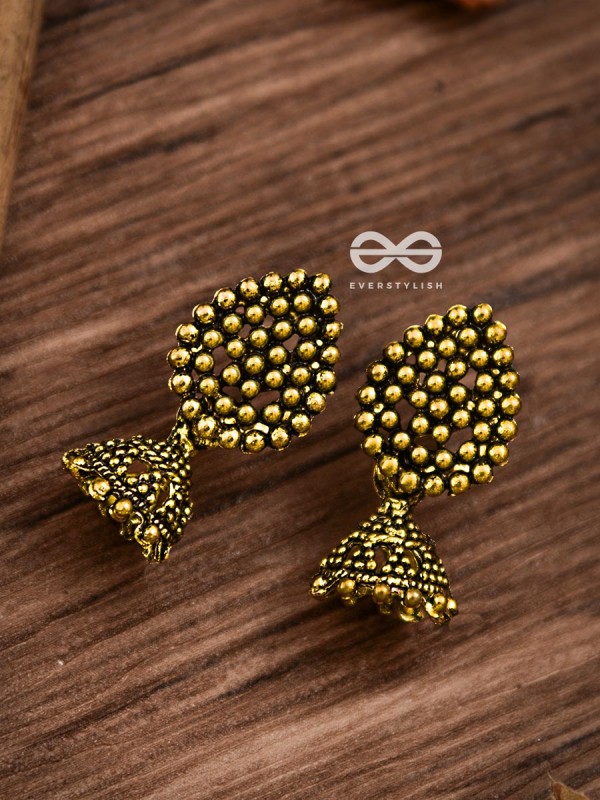 The Little Dotted Jhumki (Golden) - Tiny Trinket Earrings