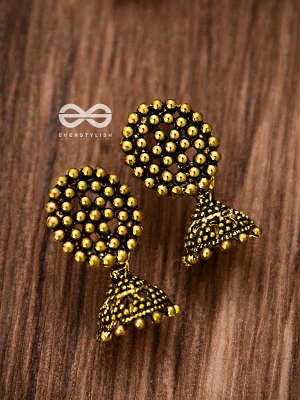 The Little Dotted Circled Jhumkis (Golden) - Tiny Trinket Earrings