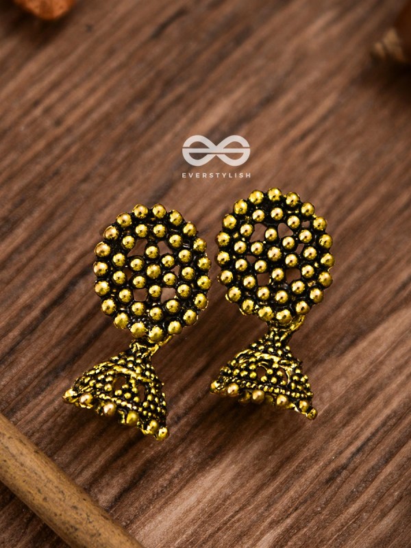The Little Dotted Circled Jhumkis (Golden) - Tiny Trinket Earrings