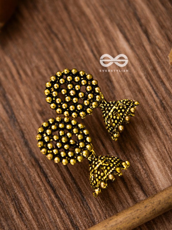 The Little Dotted Circled Jhumkis (Golden) - Tiny Trinket Earrings
