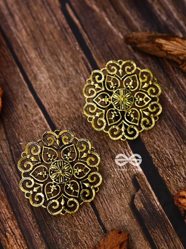 The Golden Emblem Studs - Oxidised Boho Earrings