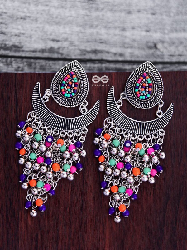 The Droplet Jhaalar Earrings (Multicolour) - The Embroidered Oxidised Collection 