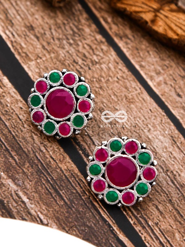 The Bling Button Studs - Ruby-Emerald - Tiny Trinket Earrings