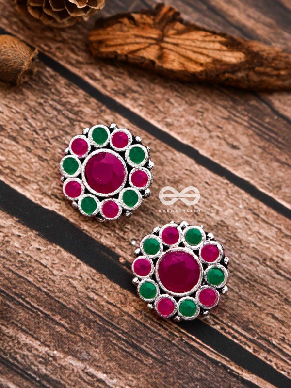 The Bling Button Studs - Ruby-Emerald - Tiny Trinket Earrings