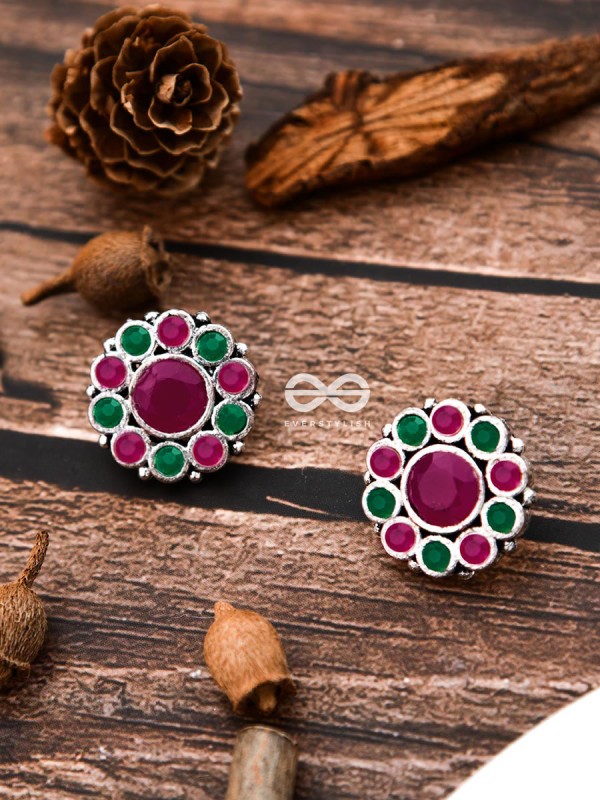 The Bling Button Studs - Ruby-Emerald - Tiny Trinket Earrings