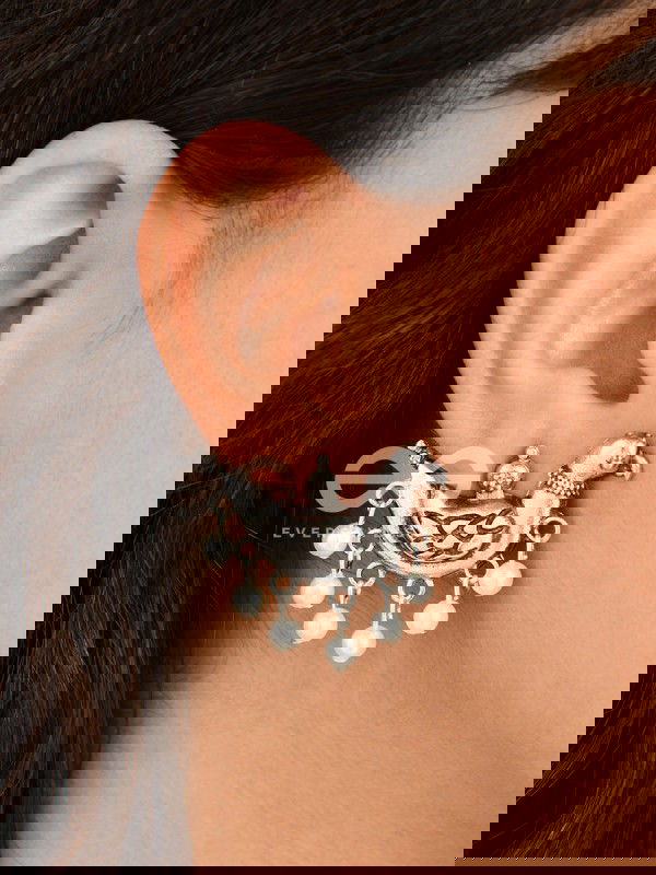 The Dangling Pearl Parrots - Oxidised Boho Earrings