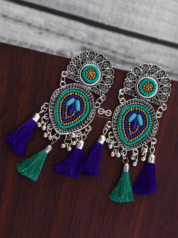 The Layered Tasseled Statement Makers (Blue Hues) - The Embroidered Oxidised Collection