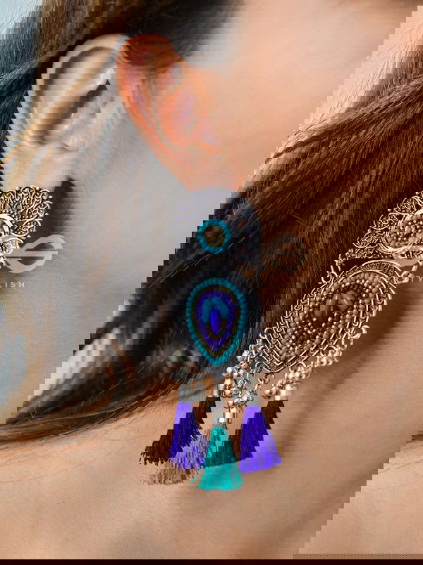 The Layered Tasseled Statement Makers (Blue Hues) - The Embroidered Oxidised Collection