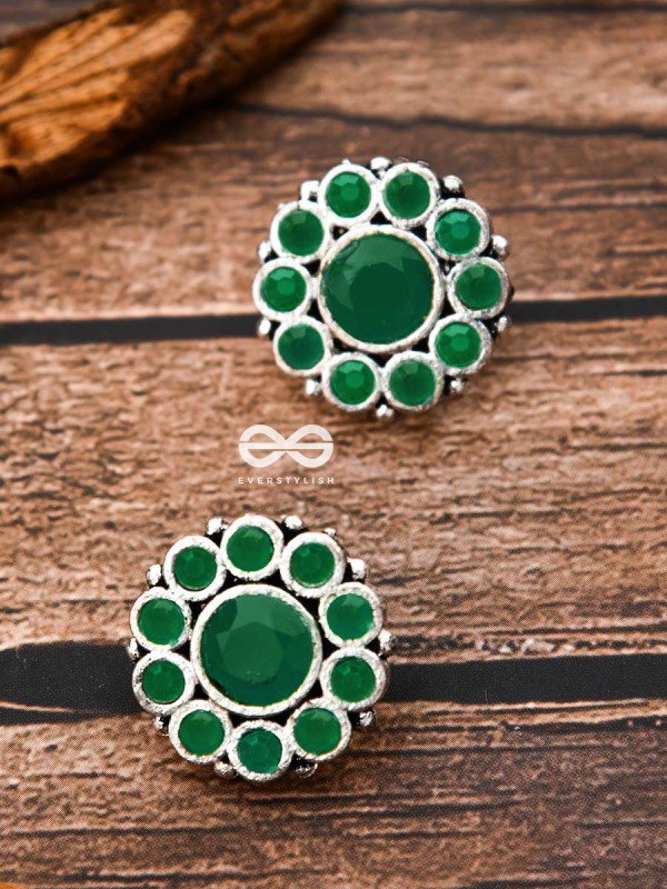 The Bling Button Studs - Emerald Green - Tiny Trinket Earrings