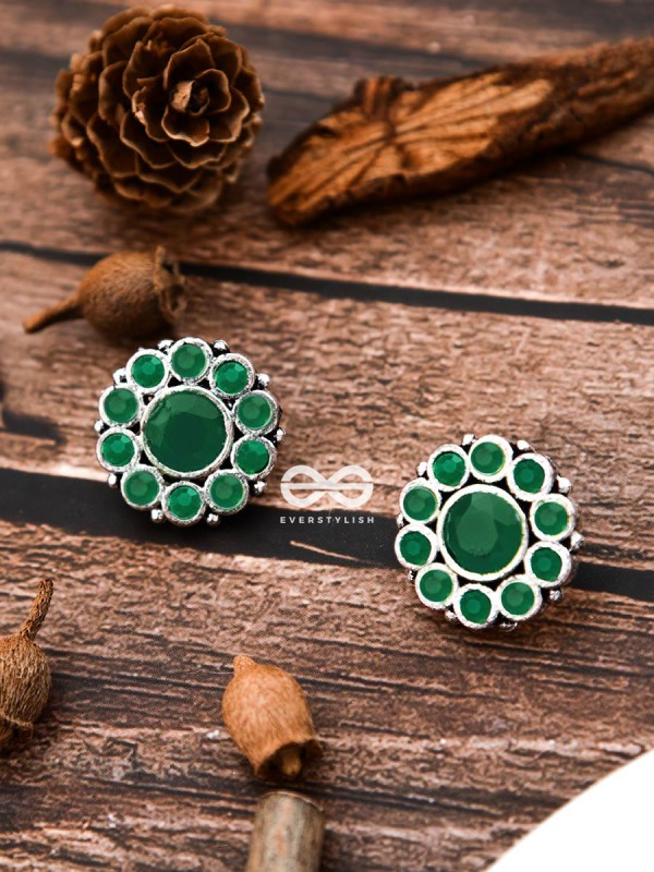 The Bling Button Studs - Emerald Green - Tiny Trinket Earrings