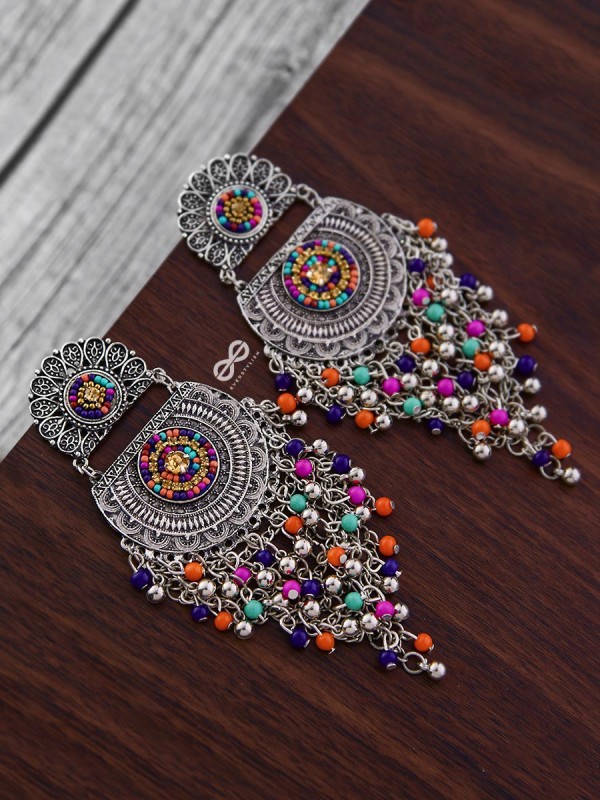 The Multi-Layered Beaded Jhaalar (Multicoloured) - Embroidered Oxidised Collection