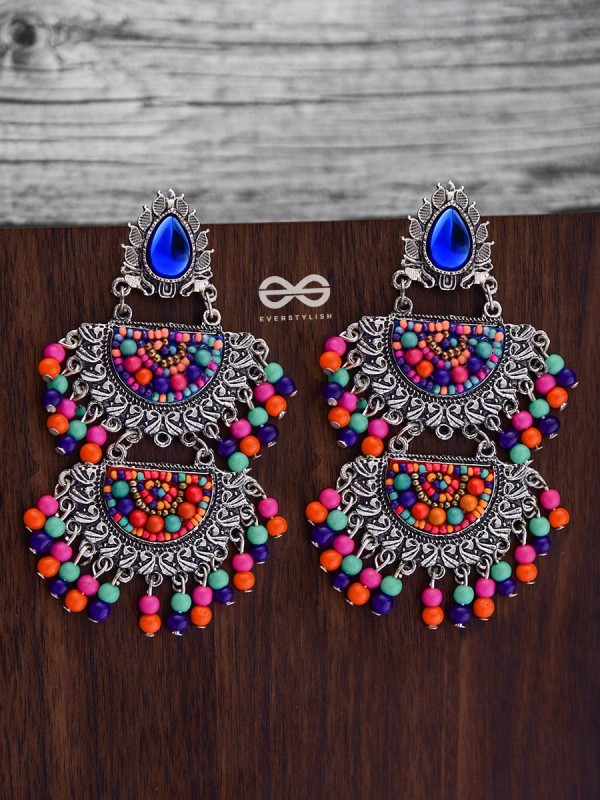 The Multilayered Elegance (Multicolour) - Embroidered Oxidised Earrings