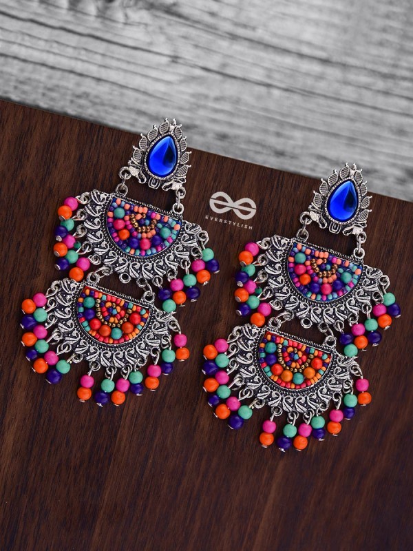 The Multilayered Elegance (Multicolour) - Embroidered Oxidised Earrings